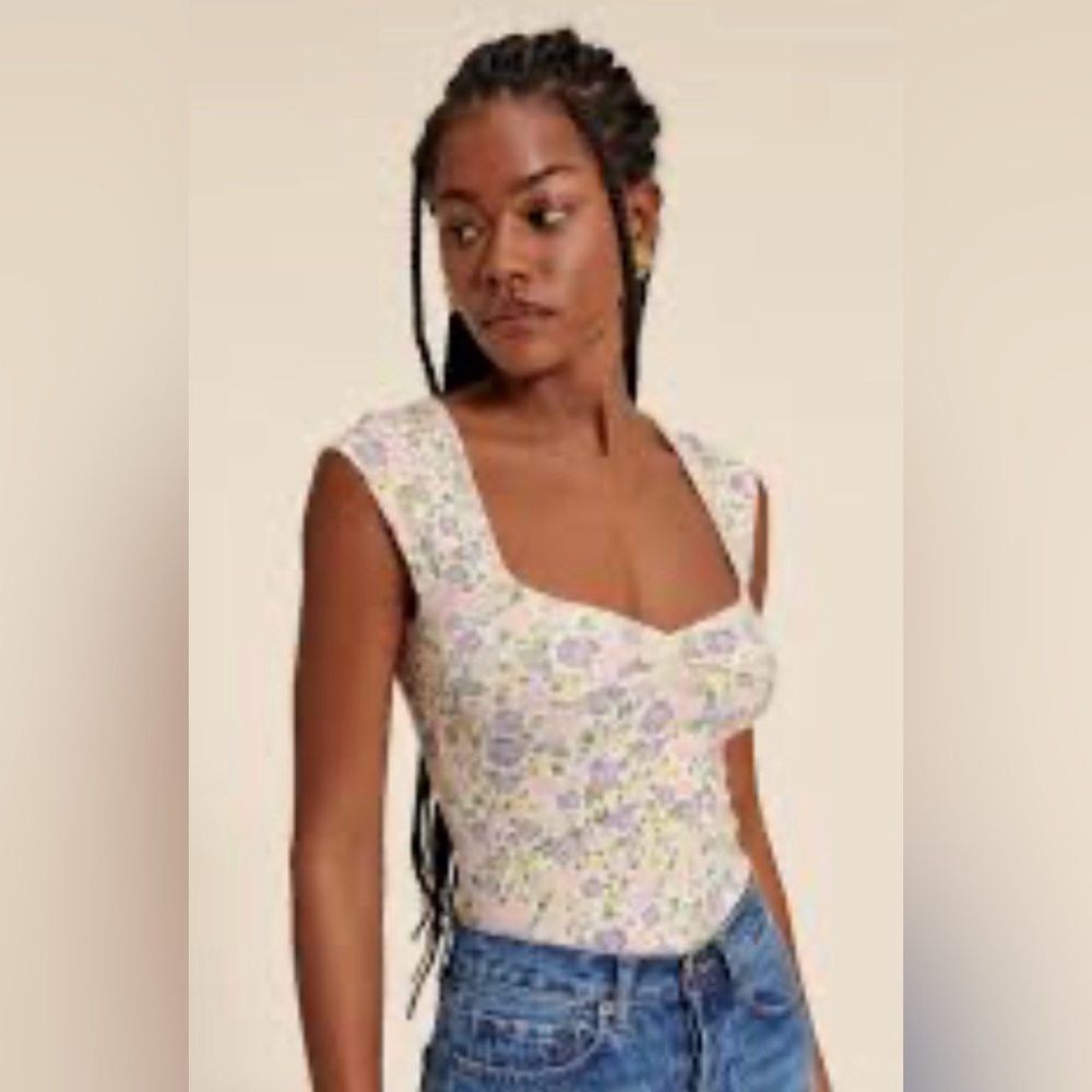 Rouje Floral Short Sleeve Top - White and Purple